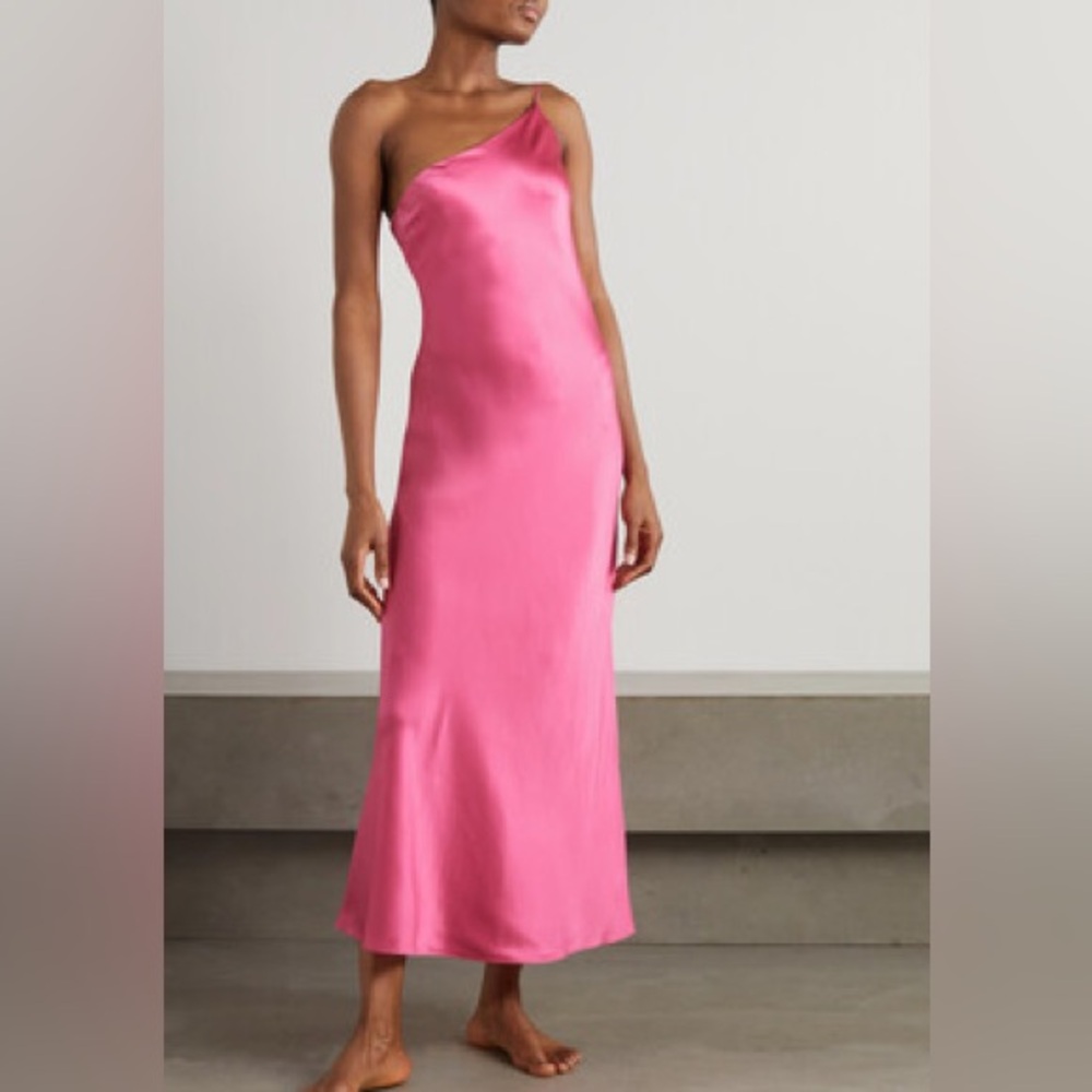 Chic Silk One Shoulder Pink Dress